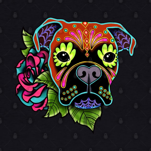 Boxer in Fawn - Day of the Dead Sugar Skull Dog by prettyinink